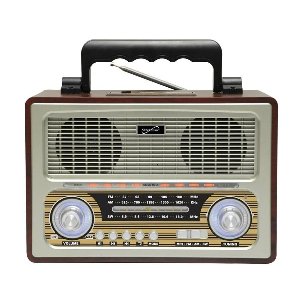 Supersonic SC-1198BT Vintage Retro 3-Band Rechargeable FM Radio +Bluetooth +USB